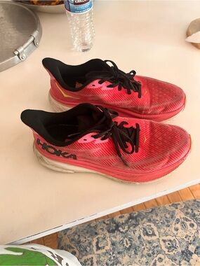 Hoka Coral Pink and Black Running Trainers